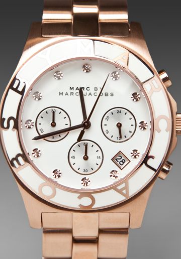 Marc Jacobs Blade Chronograph White Dial Rose Gold Steel Strap Watch for Women - MBM3082