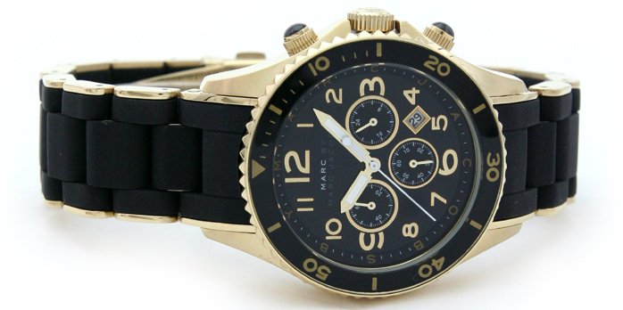 Marc Jacobs Rock Chronograph Black Dial Black Silicone Strap Watch for Women - MBM2552