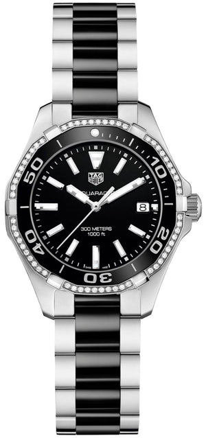 Tag Heuer Aquaracer Quartz Diamonds Black Dial Two Tone Steel Strap Watch for Women - WAY131G.BA0913