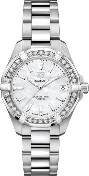 Tag Heuer Aquaracer Diamonds Mother of Pearl Dial Silver Steel Strap Watch for Women - WBD1313.BA0740