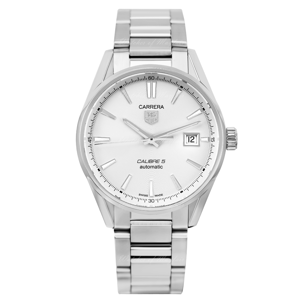 Tag Heuer Carrera Automatic Caliber 5 White Dial Silver Steel Strap Watch for Men - WAR211B.BA0782