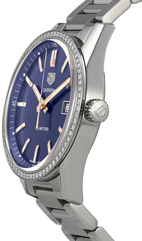 Tag Heuer Carrera Quartz Diamonds Blue Dial Silver Steel Strap Watch for Women - WAR1114.BA0601