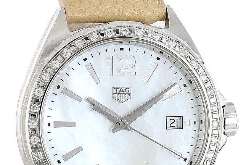 Tag Heuer Formula 1 Quartz Diamonds Mother of Pearl Dial Beige Leather Strap Watch for Women - WBJ131A.FC8254
