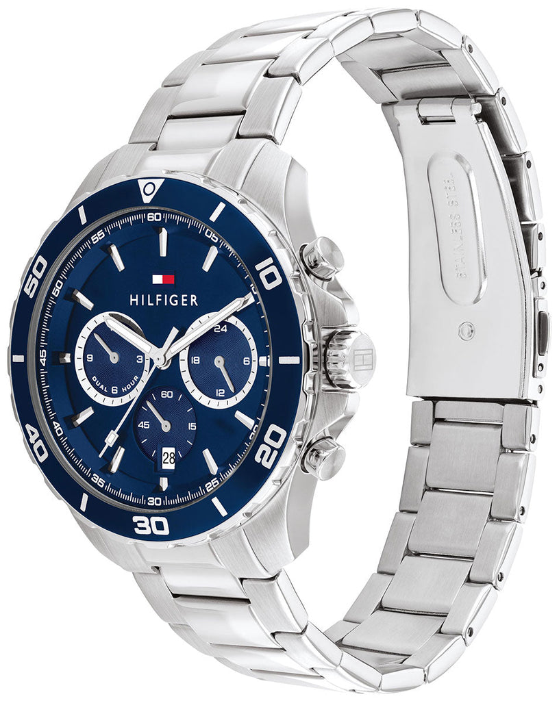Tommy Hilfiger Jordan Chronograph Blue Dial Silver Steel Strap Watch For Men - 1792094
