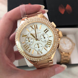 Michael Kors Camille Silver Diamonds Dial Gold Steel Strap Watch for Women - MK5756