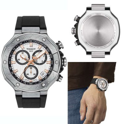 Tissot T141.417.17.011.00 T-Race Chronograph Men’s Watch – White Dial & Black Rubber Strap