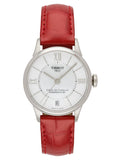 Tissot Chemin Des Tourelles Automatic Mother of Pearl White Dial Red Leather Strap Watch For Women - T099.207.16.118.00