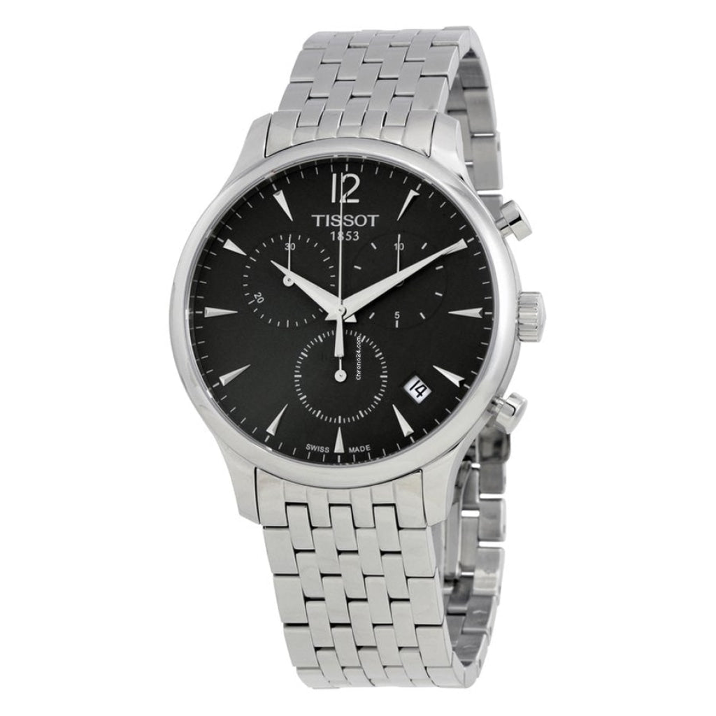 Tissot T Classic Tradition Chronograph Black Dial Silver Steel Strap Watch For Men - T063.617.11.067.00
