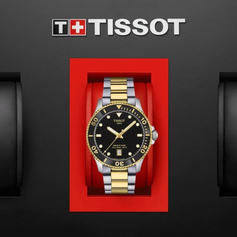 Tissot Seastar 1000 Black Dial Two Tone Steel Strap Watch for Women - T120.210.22.051.00