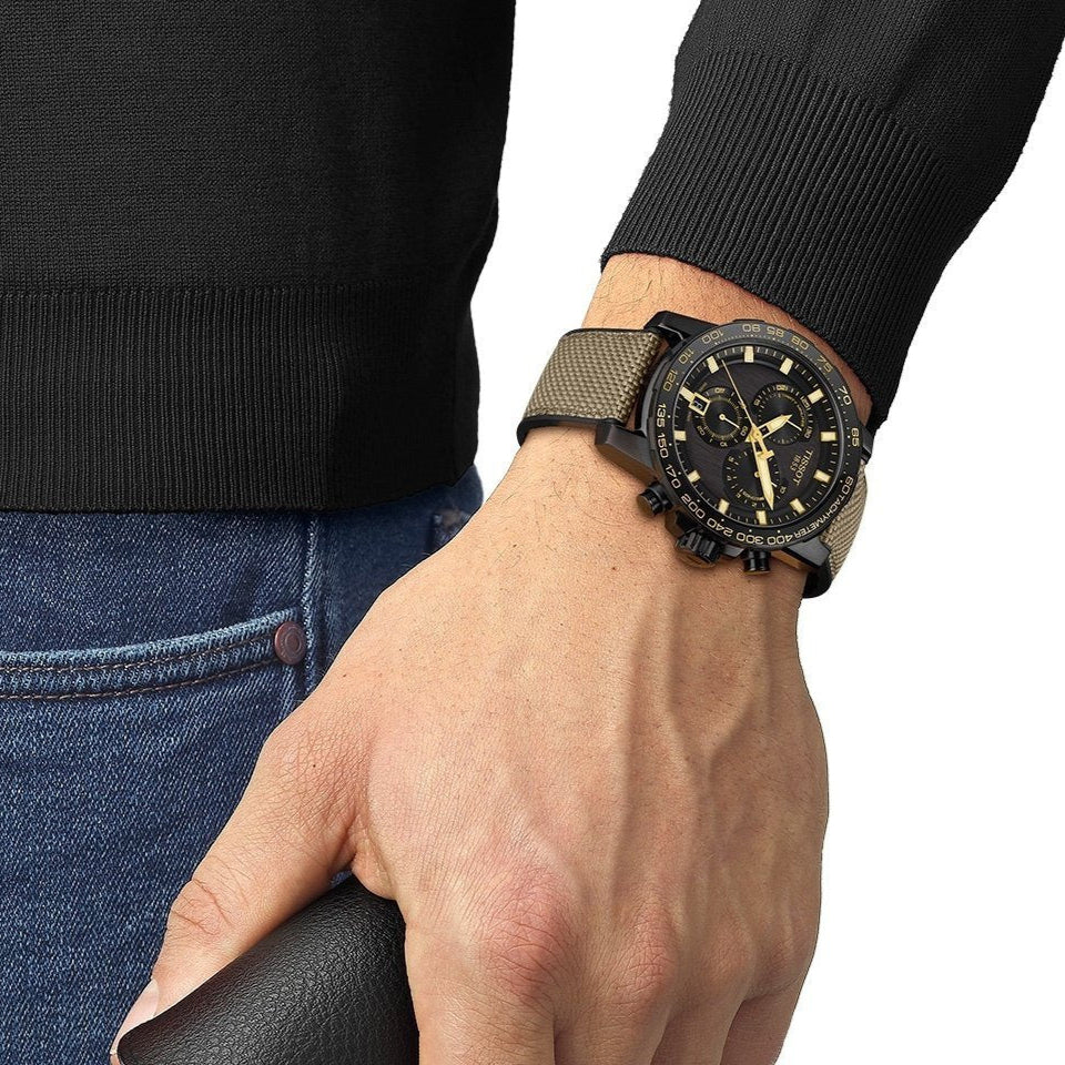 Tissot T125.617.37.051.01 Supersport Chrono Men’s Watch – Black Dial & Beige Nylon Strap
