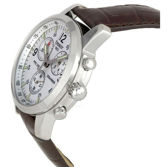 Tissot T Race PRC 200 Chronograph White Dial Brown Leather Strap Watch for Men -  T17.1.516.32