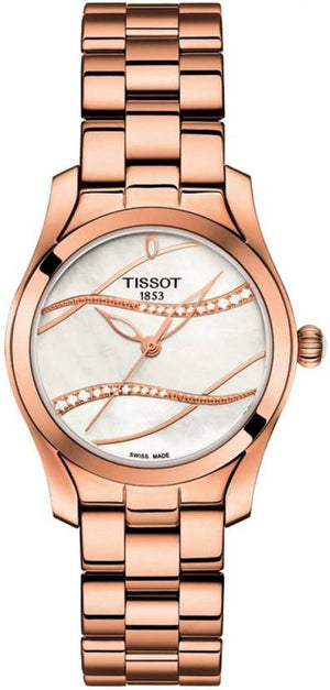 Tissot T Wave T Lady Mother of Pearl Dial Rose Gold Steel Strap Watch For Women - T112.210.33.111.00