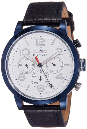 Tommy Hilfiger Jake Multi Function Quartz White Dial Black Leather Strap Watch for Men - 1791235