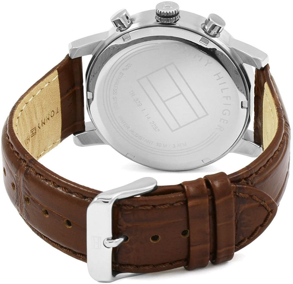 Tommy Hilfiger Kane Chronograph White Dial Brown Leather Strap Watch for Men - 1791400