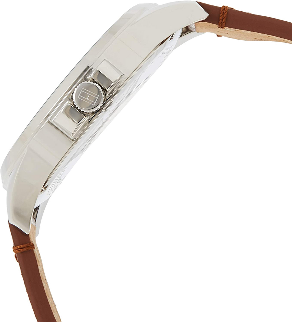 Tommy Hilfiger Kane Chronograph White Dial Brown Leather Strap Watch for Men - 1791400