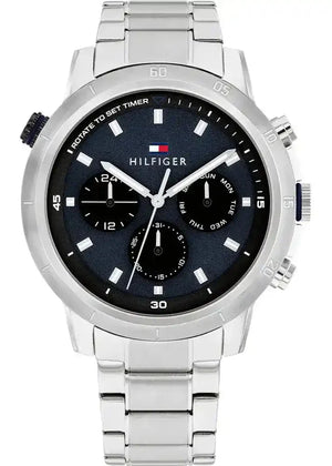 Tommy Hilfiger Troy Chronograph Blue Dial Silver Steel Strap Watch For Men - 1792104