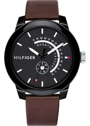 Tommy Hilfiger Denim Black Dial Brown Leather Strap Watch for Men - 1791478