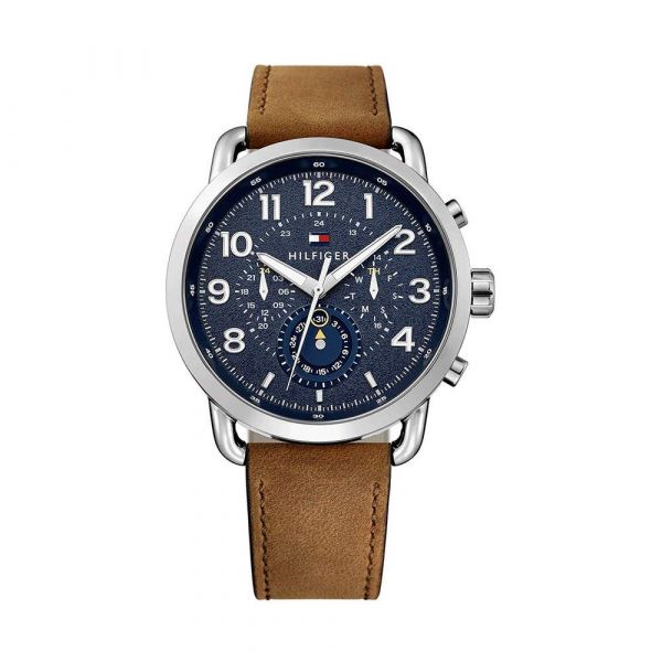 Tommy Hilfiger Briggs Chronograph Blue Dial Brown Leather Strap Watch for Men - 1791424