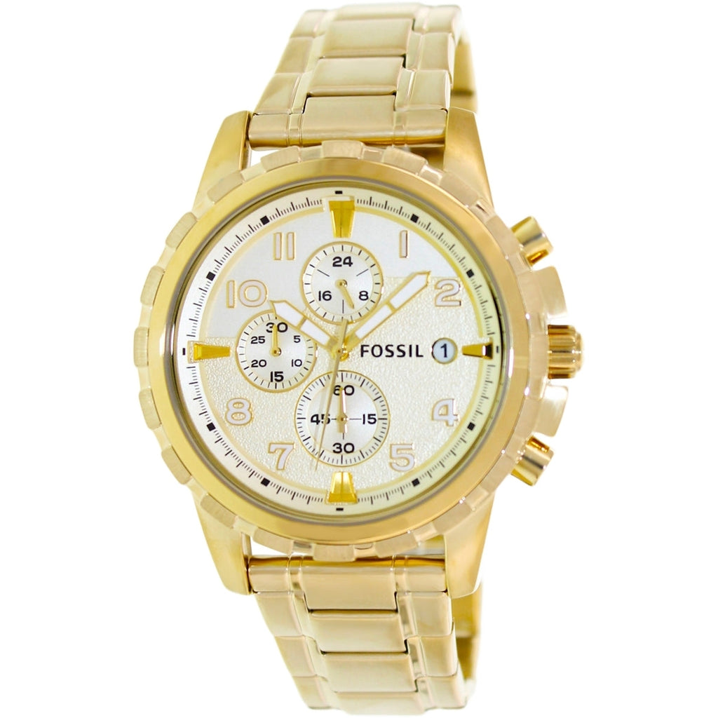 Fossil Dean Chronograph Champagne Dial Gold Steel Strap Watch for Men - FS4867