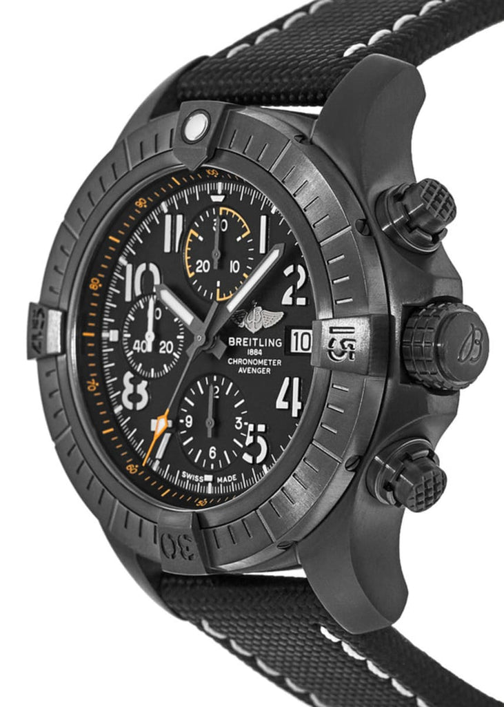 Breitling Avenger Chronograph 45mm Night Mission Black Dial Black Nylon Strap Watch for Men - V13317101B1X1