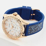 Guess Swirl Analog Quartz White Dial Blue Rubber Strap Watch for Women - W1096L4