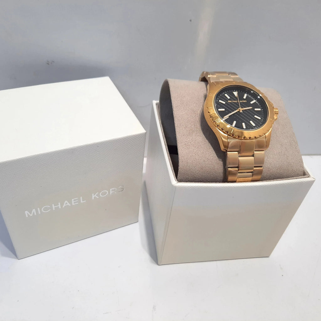 Michael Kors Everest Three-Hand Black Dial Gold Steel Strap Watch For Men - MK9078