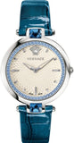 Versace VAN020016 Olympo Gleam Quartz Women's Watch – White Dial & Blue Leather Strap