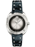Versace Shadov Quartz Silver Dial Black Snake Leather Strap Watch for Women - VEBM00118