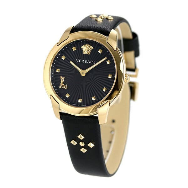 Versace Audrey Quartz Black Dial Black Leather Strap Watch for Women - VELR00319