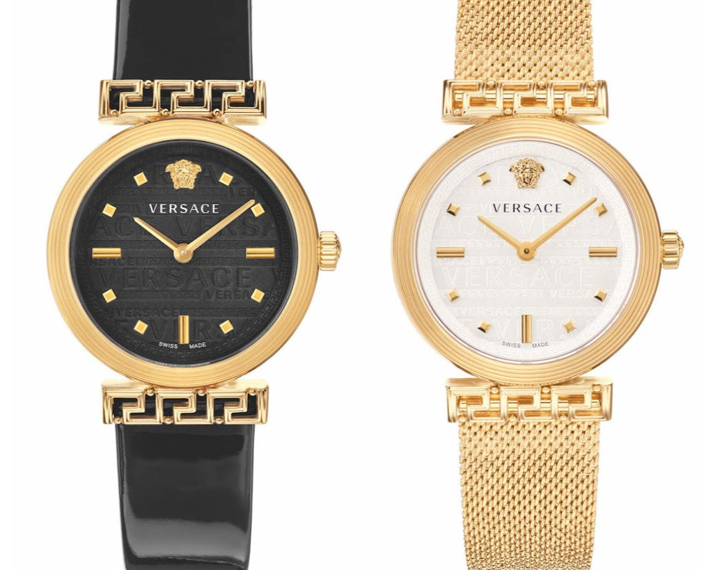 Versace Greca Meander Black Dial Black Leather Strap Watch for Women - VELW00420