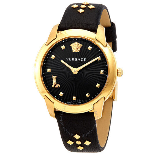 Versace Audrey Quartz Black Dial Black Leather Strap Watch for Women - VELR00319