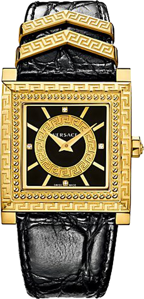 Versace VD-25 Diamonds Black Dial Black Leather Strap Watch for Women - VQF020015