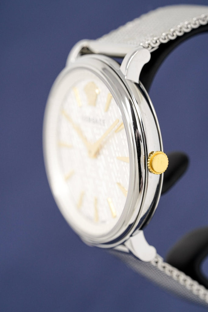 Versace V-Circle Quartz Silver Dial Silver Mesh Strap Watch for Women - VBP050017