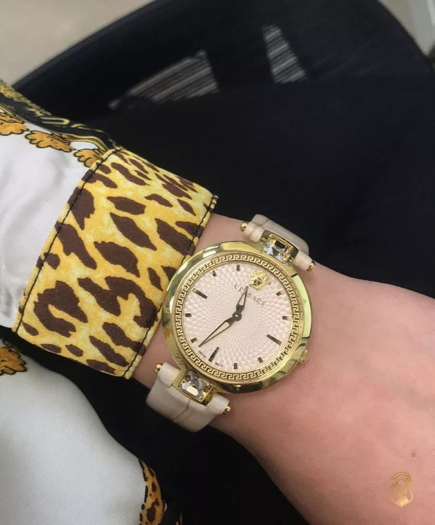 Versace Olympo Quartz White Dial Beige Leather Strap Watch for Women - VAN050016