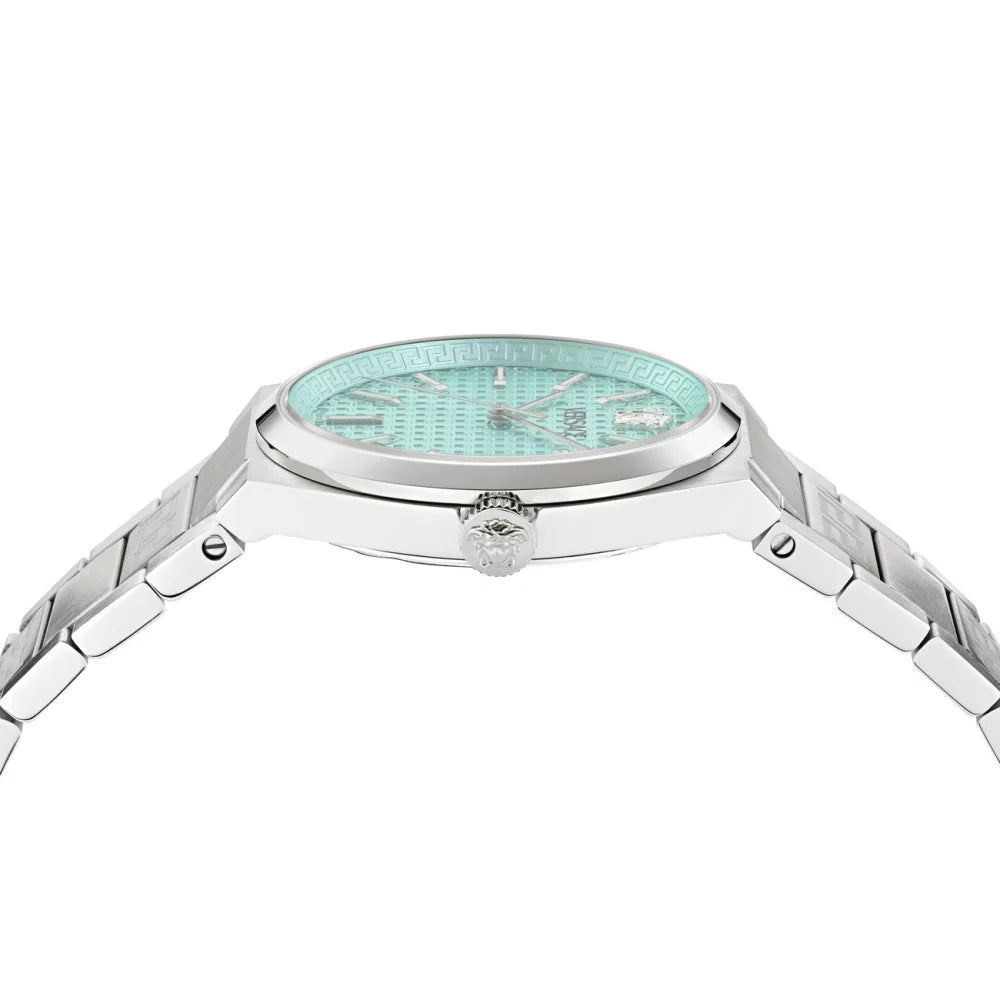 Versace V-Auria Quartz Turquoise Dial Silver Steel Strap Watch for Women - VE0F00225