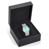 Versace V-Auria Quartz Turquoise Dial Silver Steel Strap Watch for Women - VE0F00225