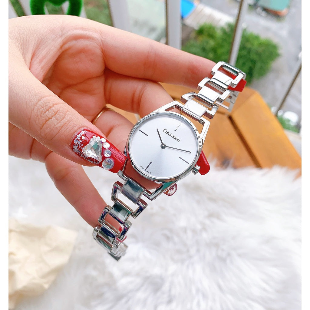 Calvin Klein Dainty Silver Dial Silver Steel Strap Watch for Women - K7L23146