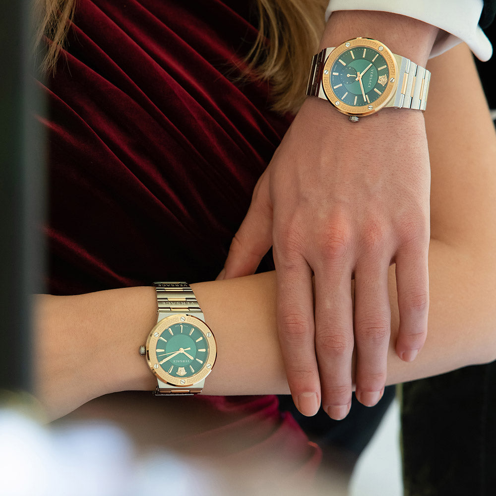 Versace Hellenyium Quartz Green Dial Silver Steel Strap Watch For Men - VEVK00420