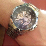 Fossil Grant Skeleton Black Dial Silver Steel Strap Watch for Men - ME3055