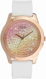 Guess W1223L3 Crush Crystals Quartz Women's Watch – Gold Dial & White Rubber Strap