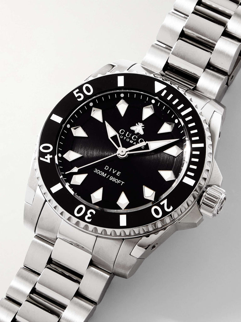 Gucci Dive Automatic Black Dial Silver Steel Strap Watch for Men - YA136353