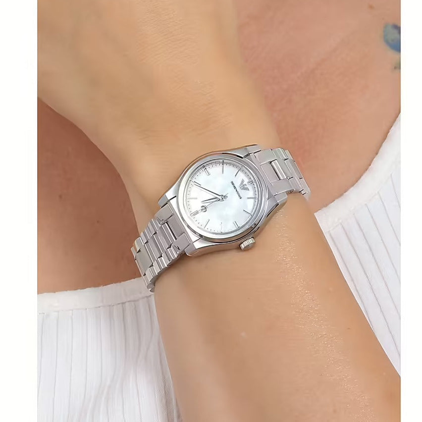 Emporio Armani Federica Mother of Pearl Dial Silver Steel Strap Watch For Women - AR11557