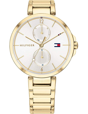 Tommy Hilfiger Angela White Dial Gold Steel Strap Watch for Women - 1782128