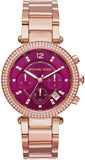 Michael Kors MK6417 Parker Chronograph Quartz Women's Watch – Purple Dial & Rose Gold Steel Strap