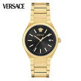 Versace V-Auria Quartz Black Dial Gold Steel Strap Watch for Men - VE0F00525