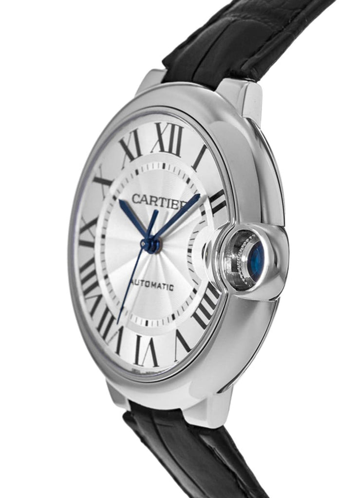 Cartier Ballon Bleu De Cartier Silver Dial Black Leather Strap Watch for Women - WSBB0028
