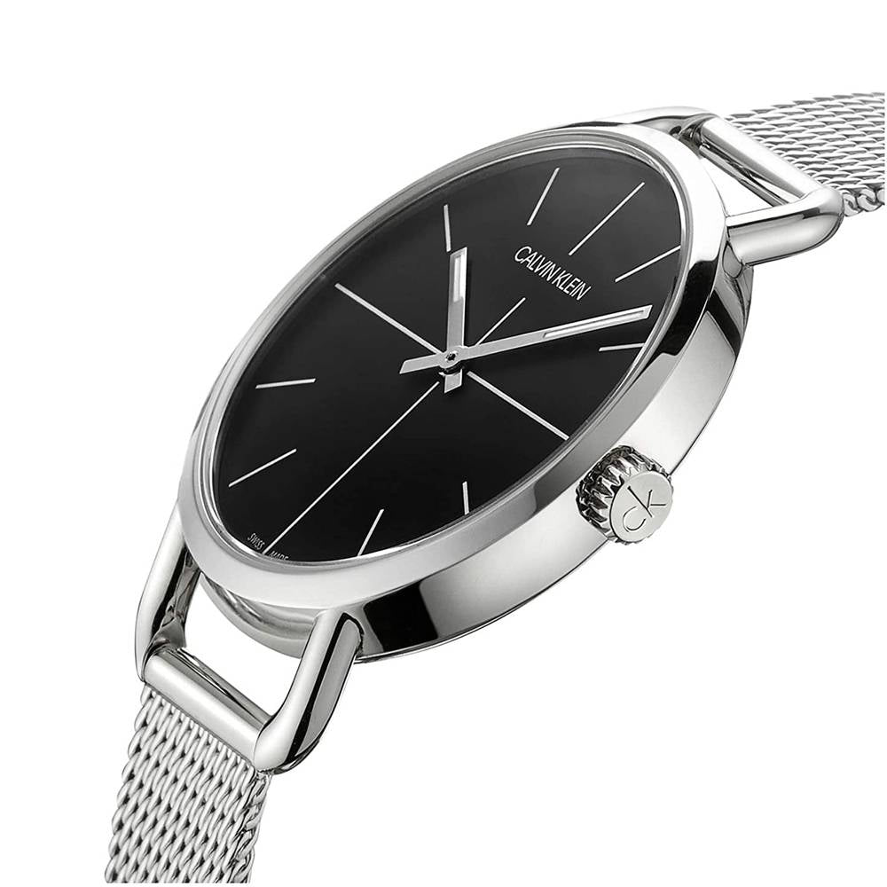 Calvin Klein Even Black Dial Silver Mesh Bracelet Watch for Women - K7B23121
