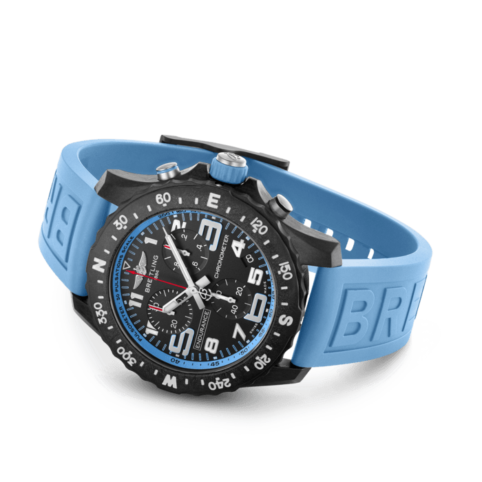 Breitling Endurance Pro Black Dial Light Blue Rubber Strap Watch for Men - X82310281B1S1
