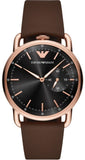 Emporio Armani AR11337 Aviator Quartz Men's Watch – Black Dial with Brown Leather Strap