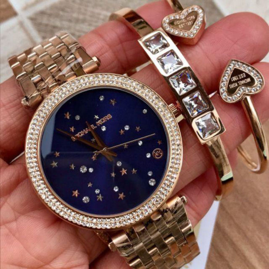 Michael Kors Darci Blue Dial Rose Gold Steel Strap Watch for Women - MK3728